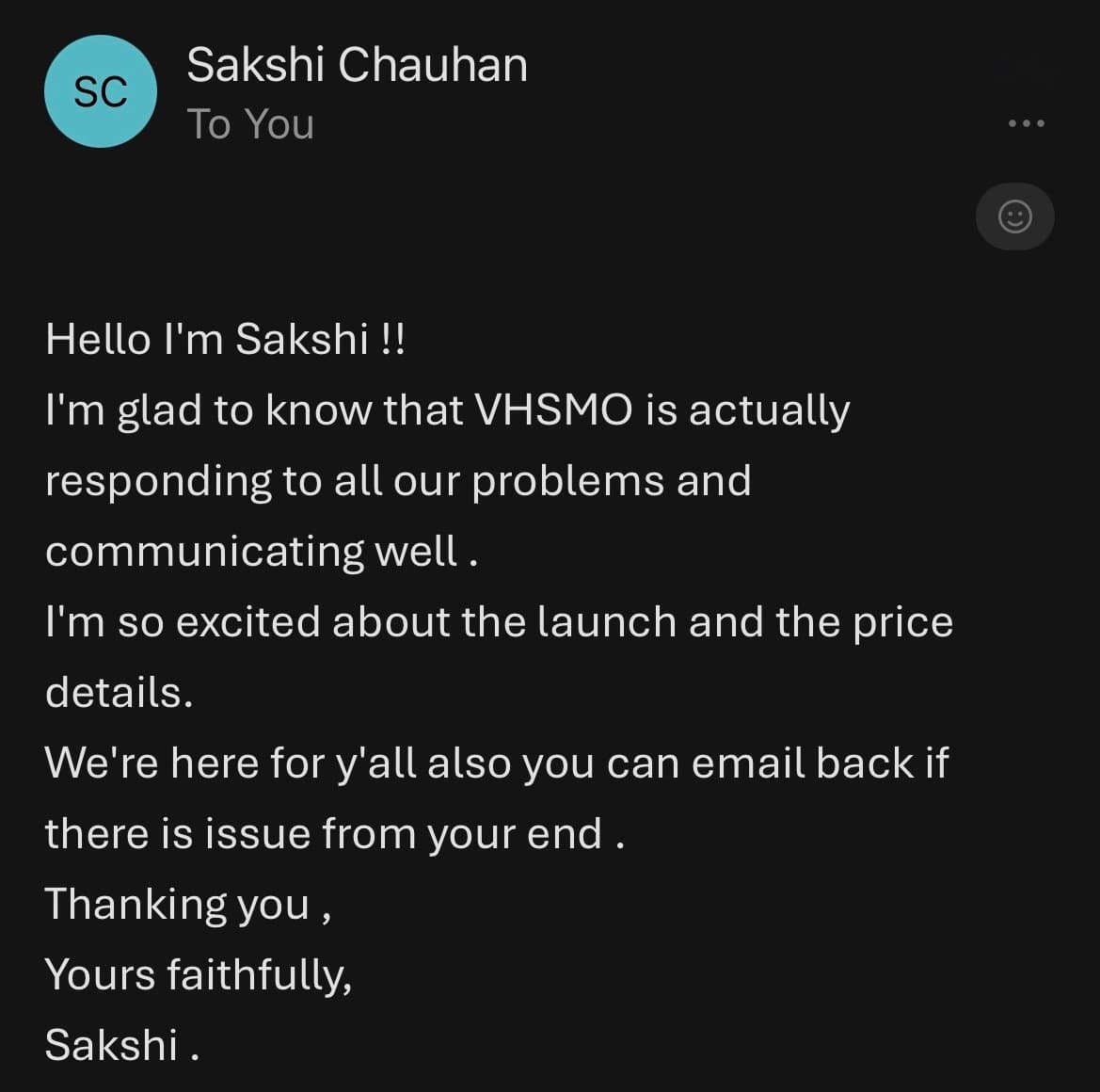 A message from the VHSMO community
